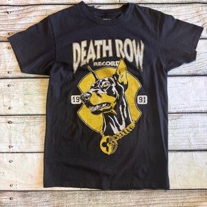 Death Row Records Glitter Gold Doberman Graphic T-Shirt Black Hip Hop Tee Size S